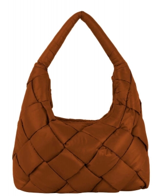 Soft Puffy Woven Shoulder Bag Hobo JYE0468 BROWN